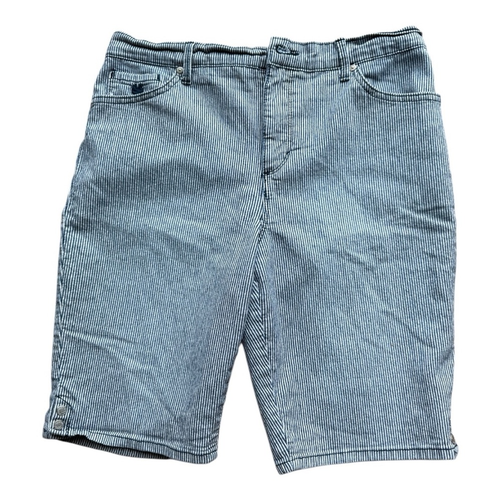 Gloria Vanderbilt, women’s size 10P blue and white striped shorts.